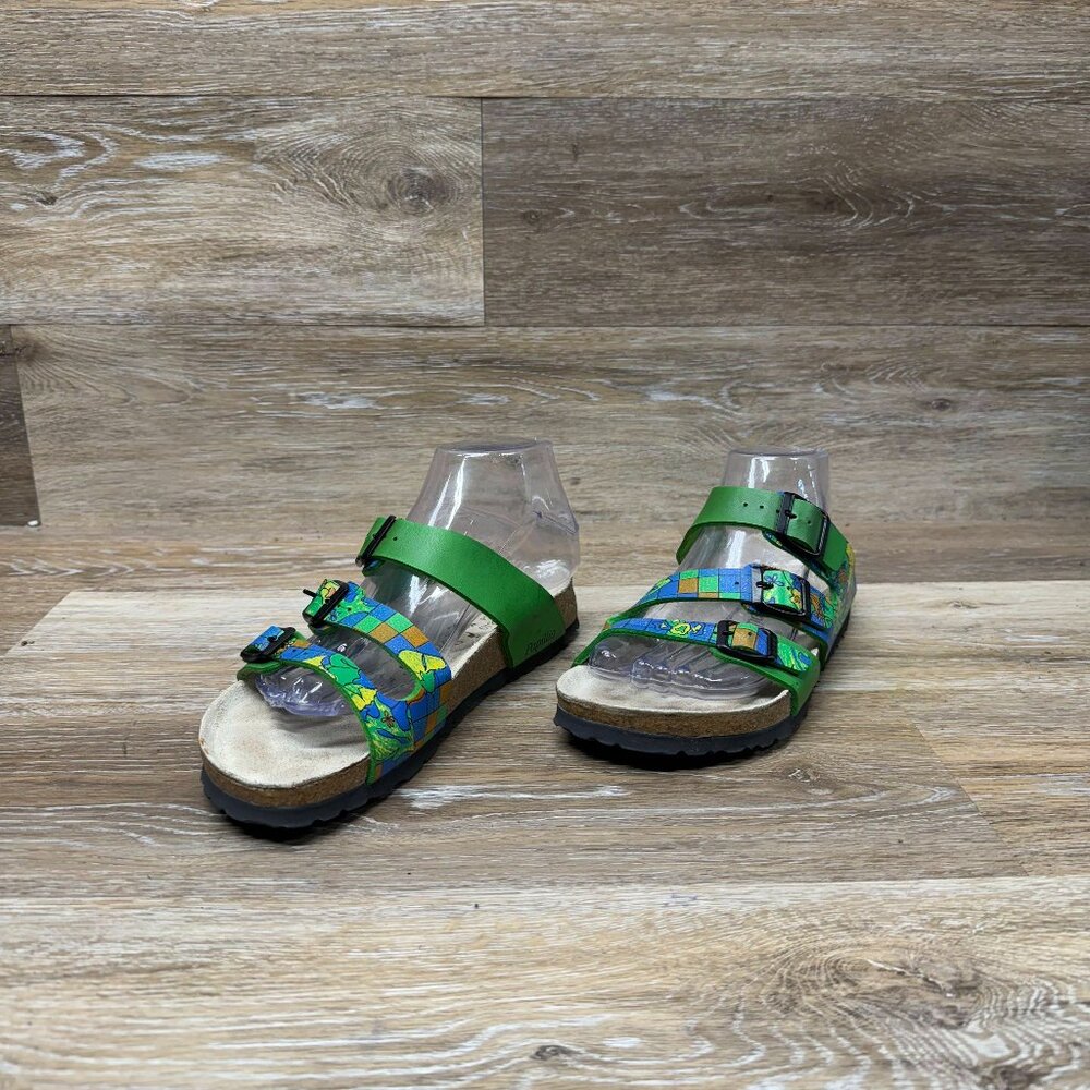 Birkenstock Triple Strap Green/Blue Printed Sandal Unisex Size EU 37
